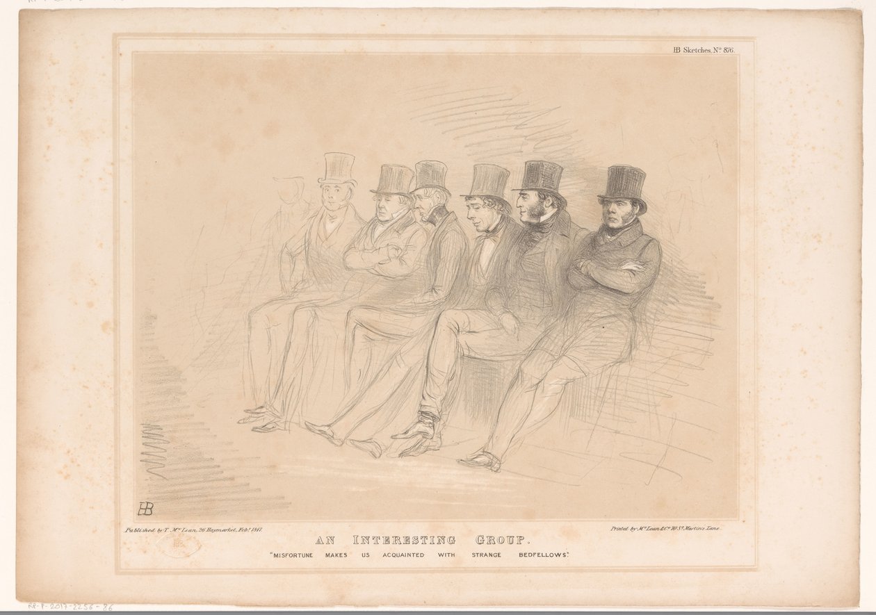 Caricature with Various Politicians in a Row (An Interesting Group. Misfortune Makes Us Acquainted with Strange Bedfellows) by John Doyle