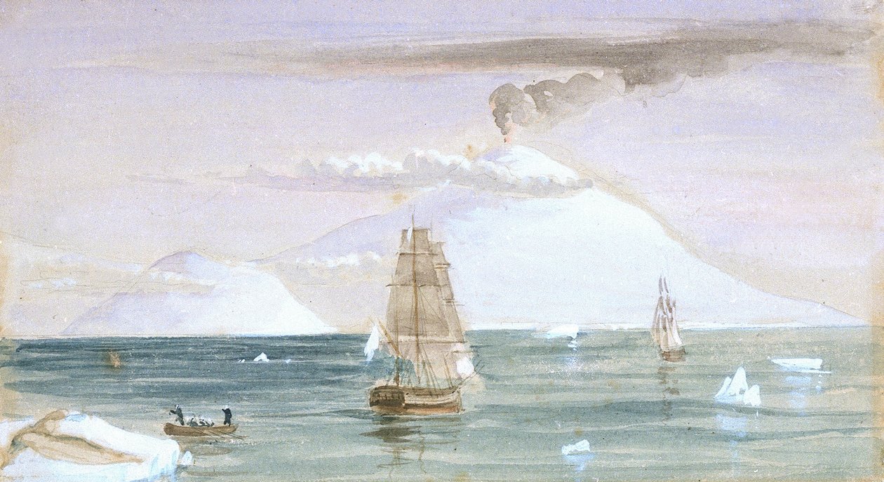 Beaufort Island and Mount Erebus. Discovered 28 January 1841 by John Edward Davis