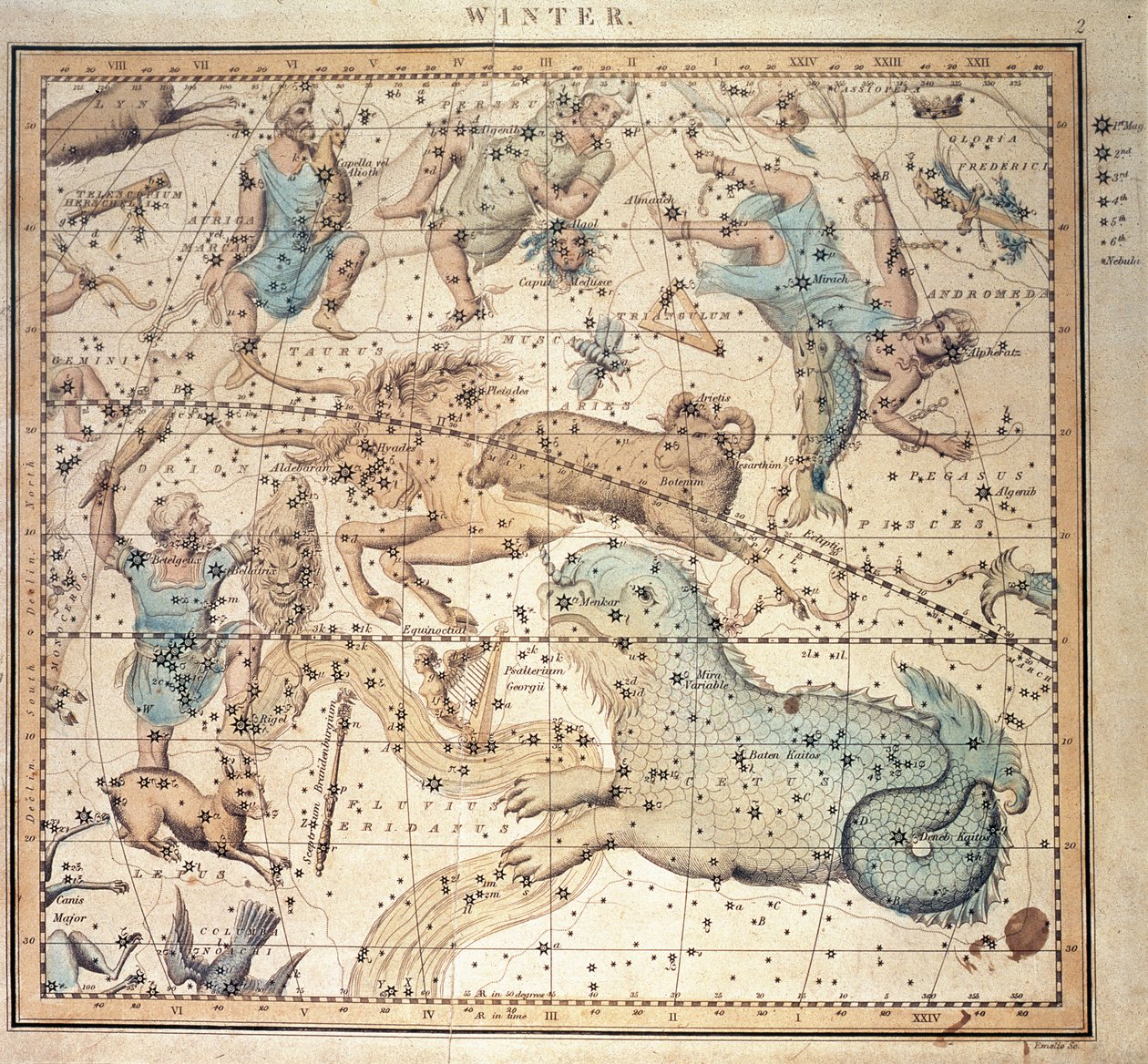 Celestial Chart: Winter, Showing Signs of the Zodiac and Positions of the Stars by John Emslie