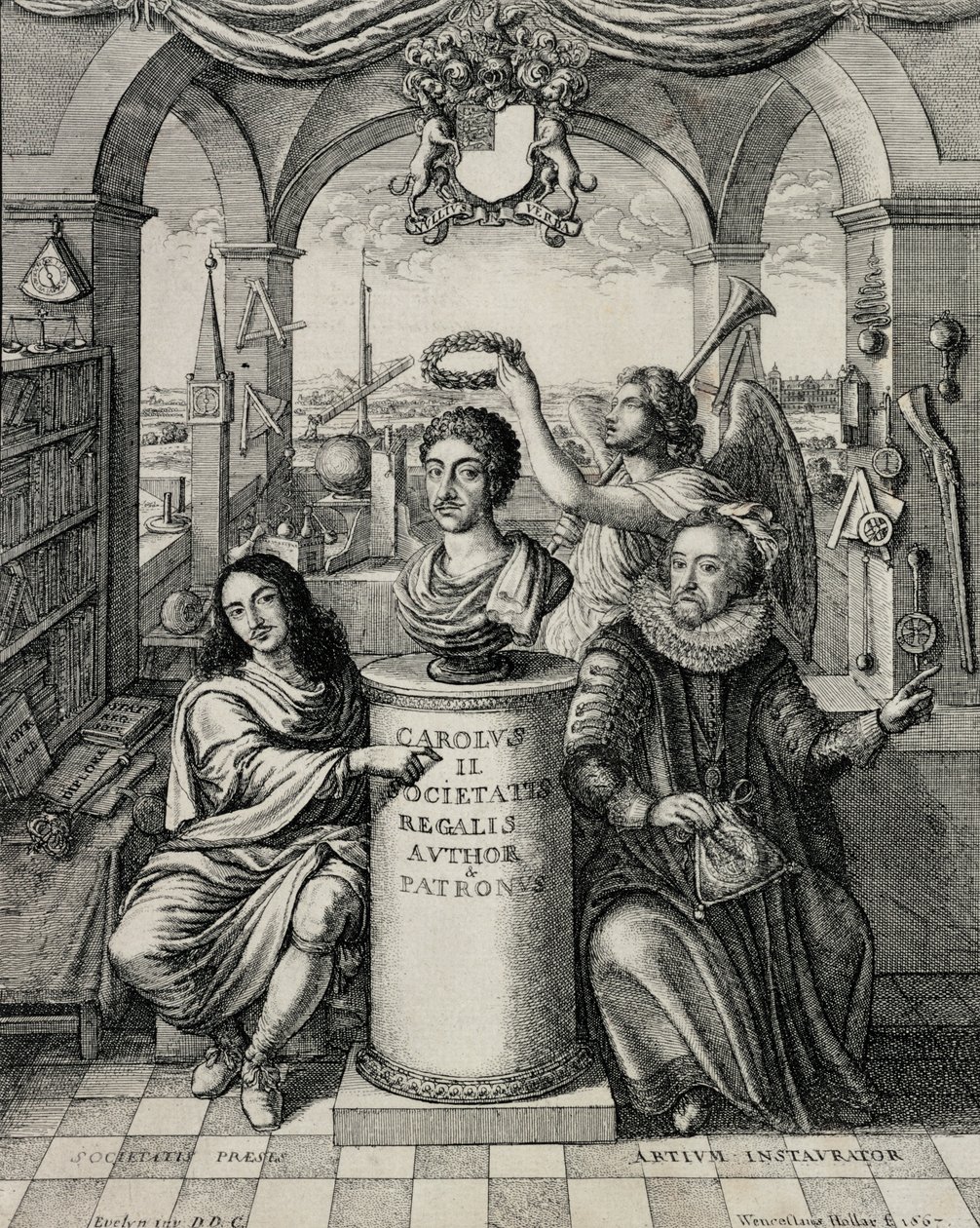 Charles II (1630-85) as Patron of the Royal Society, Engraved by Wenceslaus Hollar, 1667 by John Evelyn