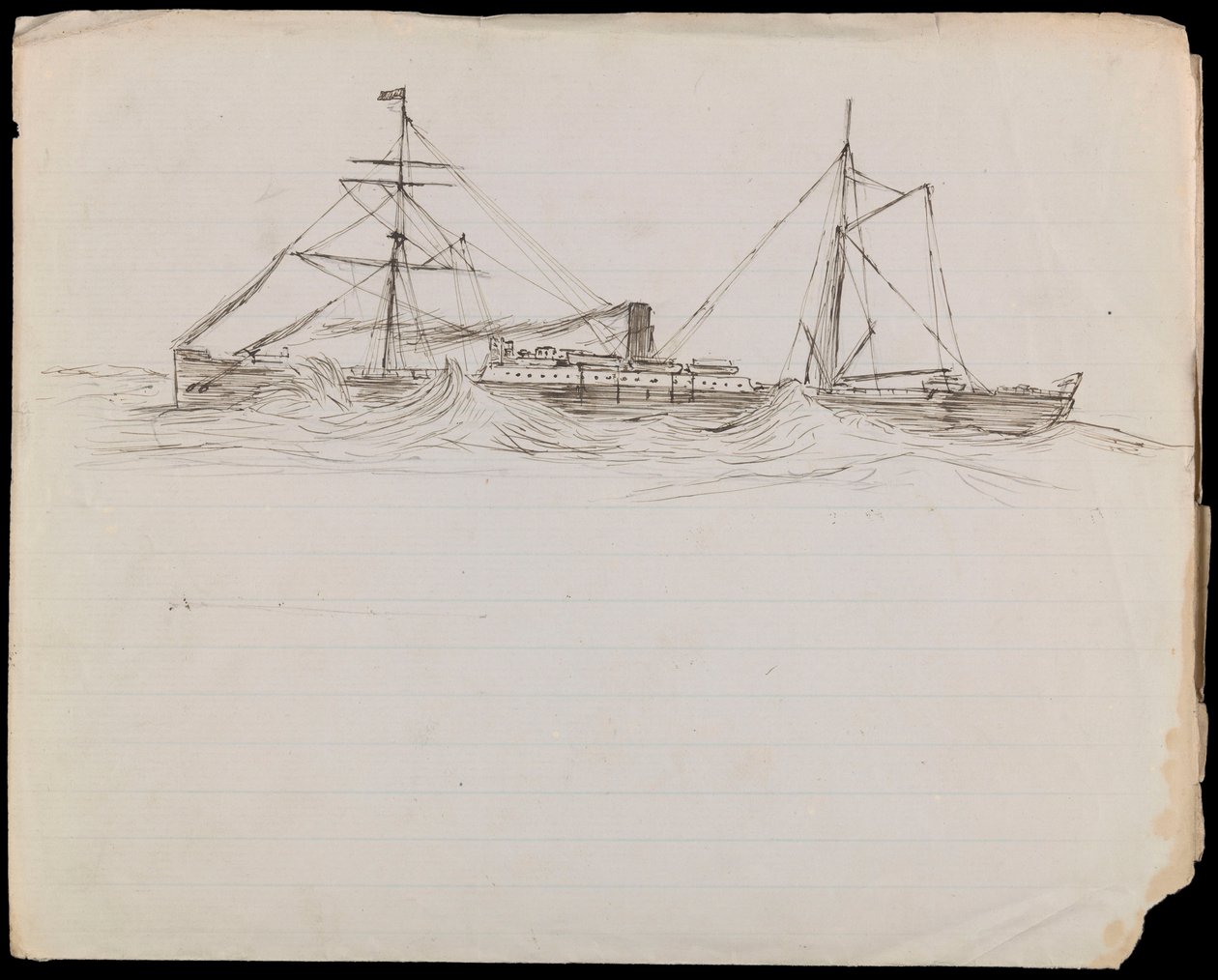 Sketches of a Battleship and Two Other Royal Navy Vessels by John Everett