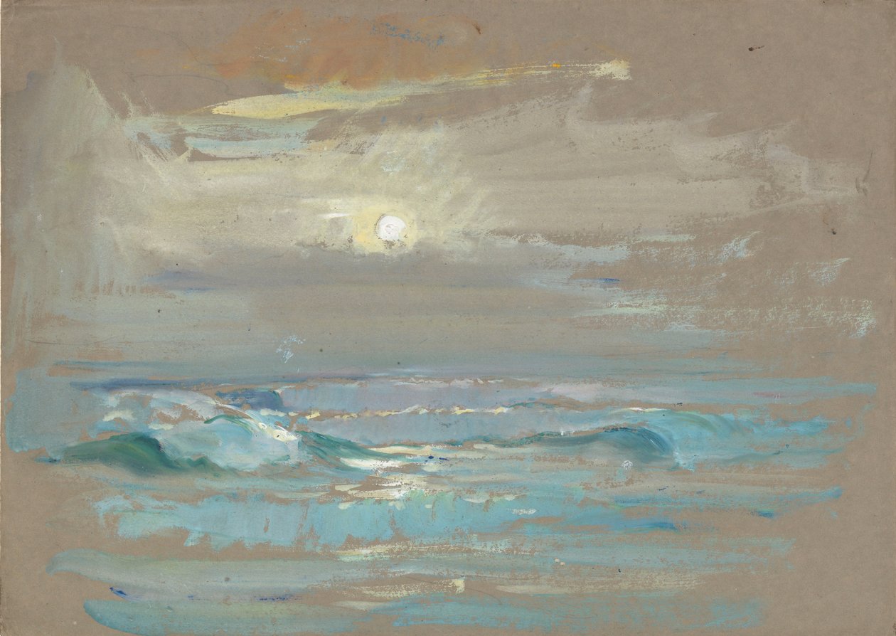 Seascape. Moonlight Over a Calm Sea, Late 19th Century - Mid 20th Century by John Everett