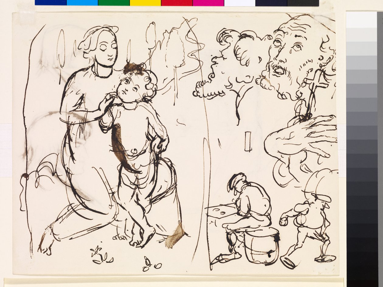 Sheet of Studies Caricaturing the Post-Raphaelesque Style by John Everett Millais