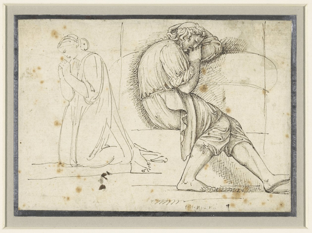 Study Sheet with a Sleeping Young Man and a Kneeling Praying Woman by John Flaxman (II)