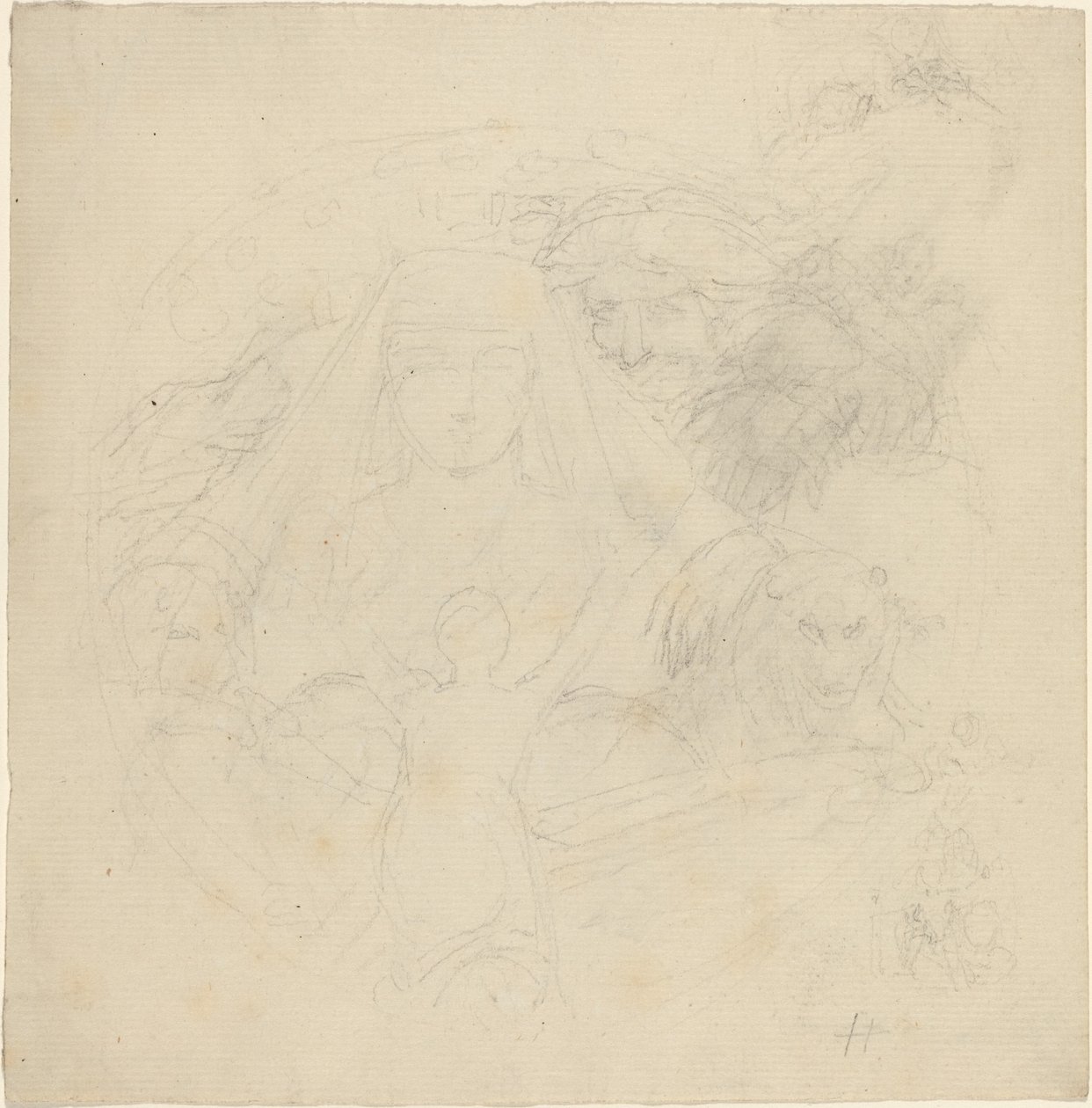 Figure Seen from Behind Praying to an Apparition of a Head with Lions Below by John Flaxman