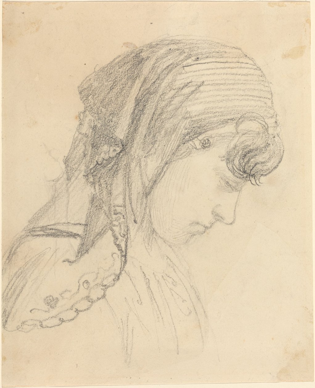 Head of a Woman in a Scarf, Looking Down by John Flaxman