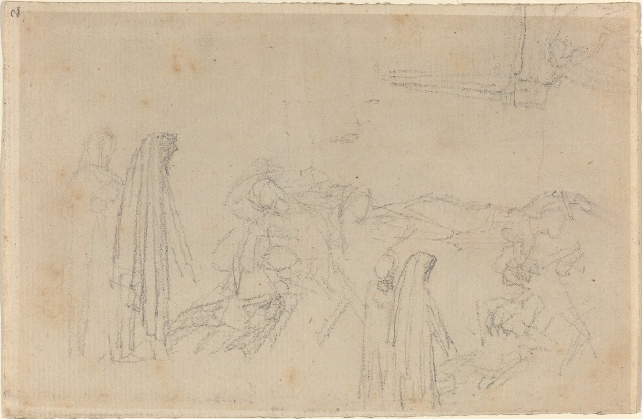 Sketches with a Hooded Figure (Virgil and Beatrice?) by John Flaxman