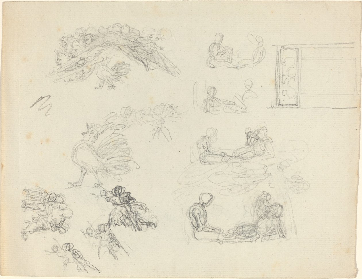 Studies of Crowing Rooster and Reclining Figures by John Flaxman