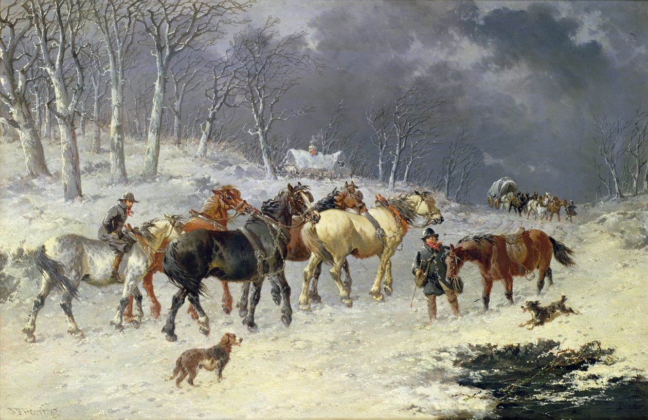 Horses in the Snow by John Frederick Herring Junior