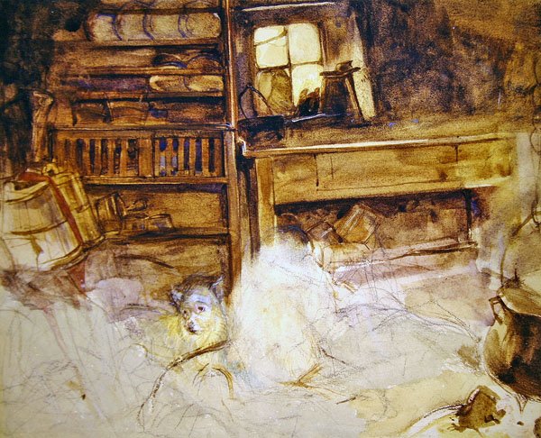 A terrier in a Highland cottage by John Frederick Lewis