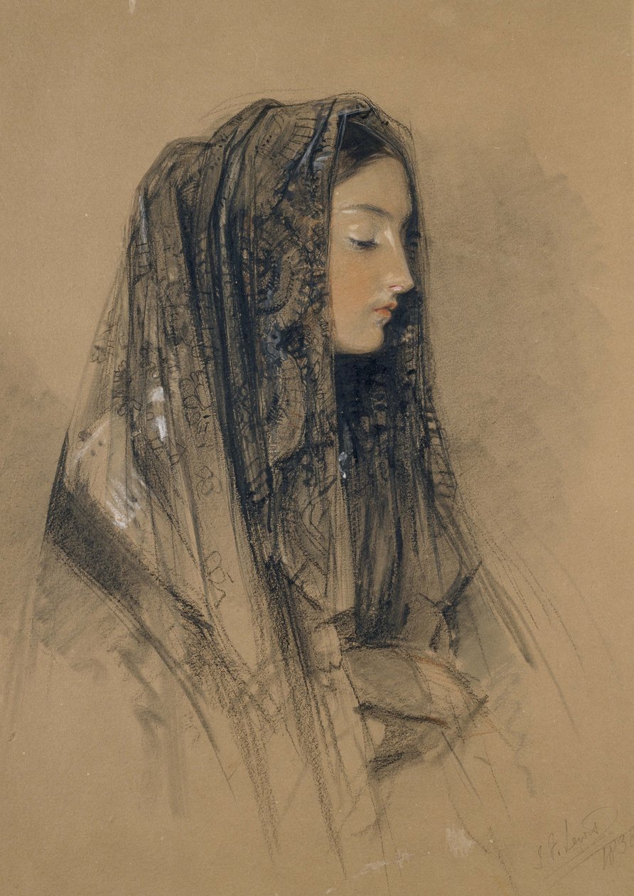 Head of an Italian Girl in a Mantilla, 1838 by John Frederick Lewis