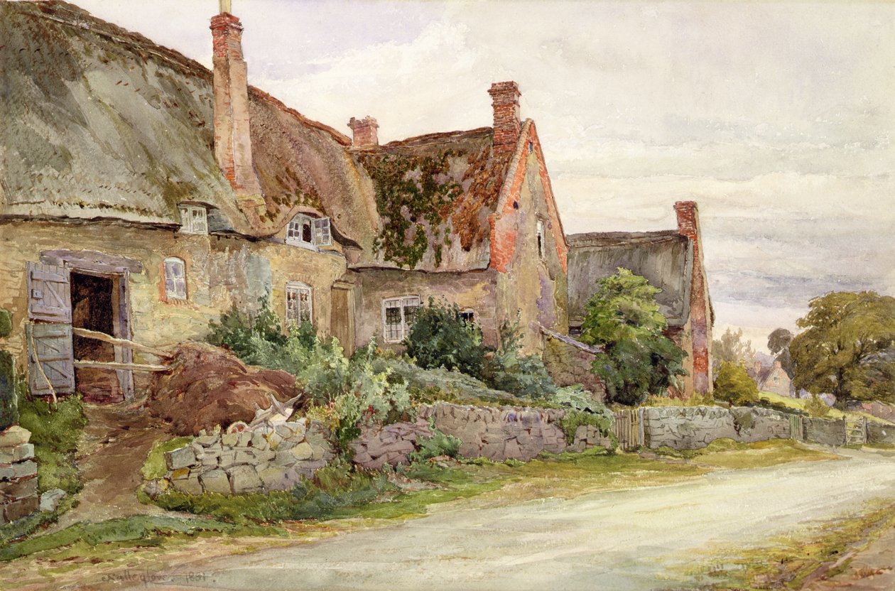 Thatched Cottage with Barn Adjoining, 1881 by John Fulleylove