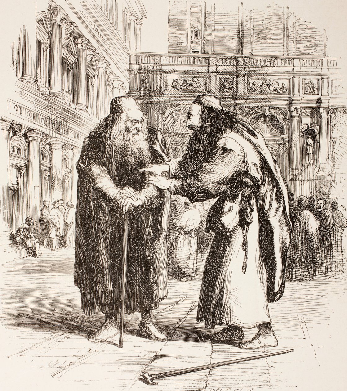 Illustration for The Merchant of Venice, Shylock and Tubal Meet in the Street, Act III, Scene I, from 