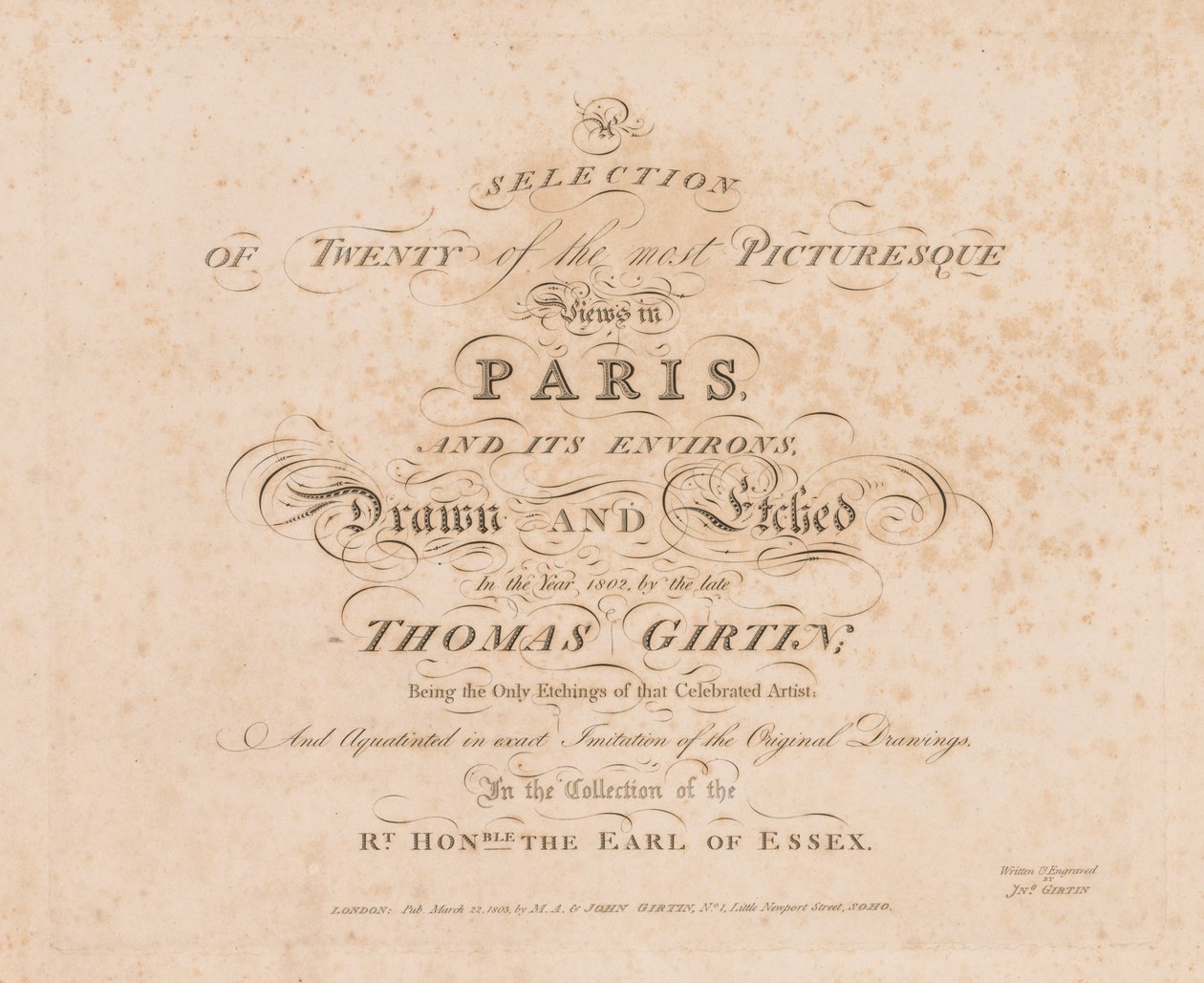 A Selection of Twenty of the Most Picturesque Views in Paris, And its Environs: Title Page by John Girtin