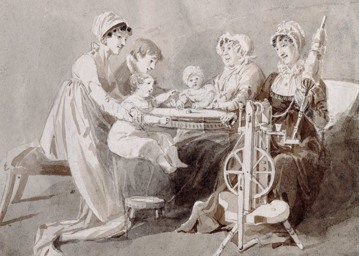 A Woman with her Family at a Spinning Wheel by John Harden