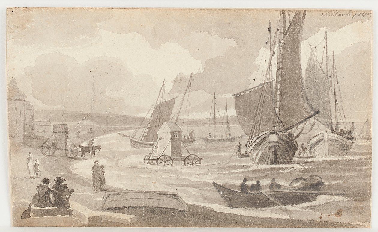 Bathing machines at Allonby, Cumbria, 1812 by John Harden