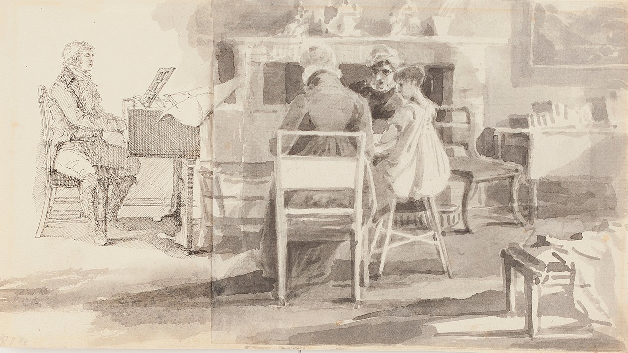 Man at the Piano with Three Others Seated by John Harden