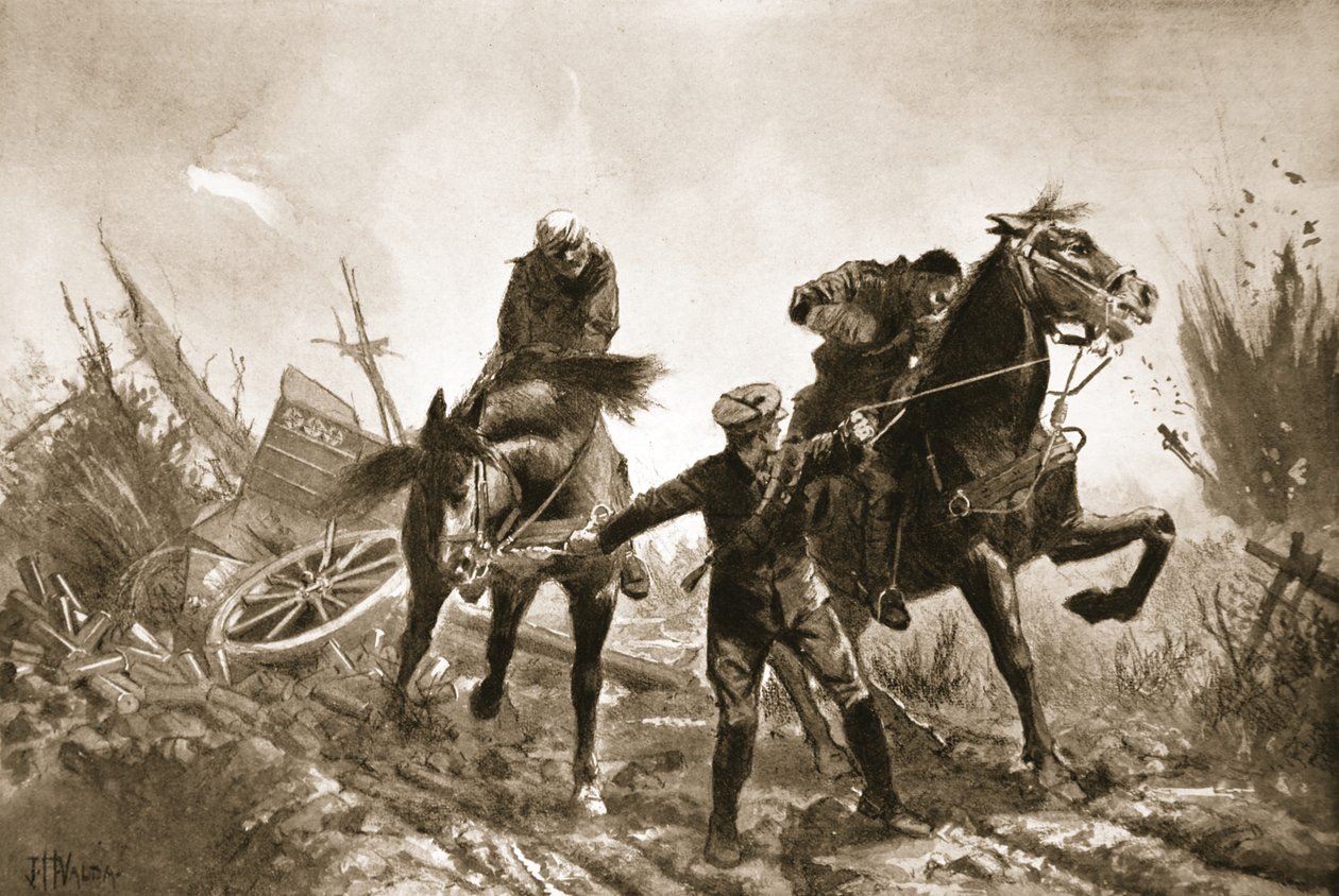 Driver Brown returning with wounded on horseback from the firing line by John Harris Valda