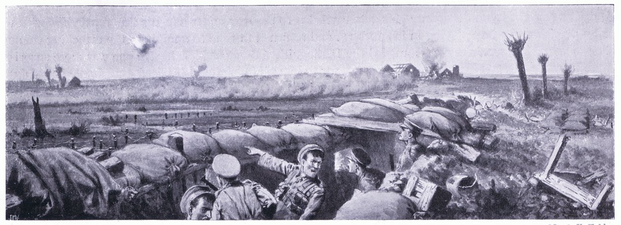Gas attack on the trenches of the 2nd Lancashire Fusiliers in which Private Lyn lost his life but won the VC. Ypres April 1915 by John Harris Valda