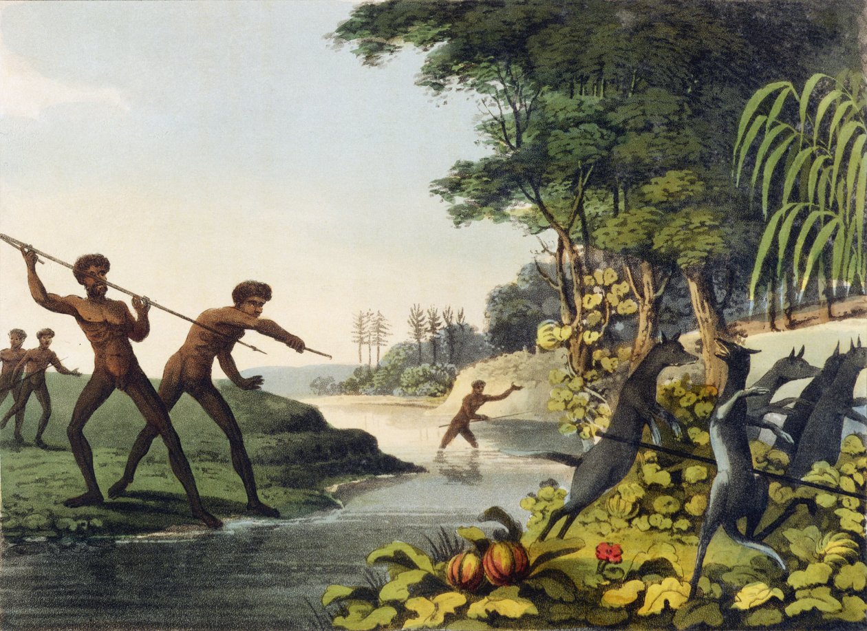 Hunting the Kangaroo, aborigines in New South Wales engraved by Matthew Dubourg by John Heaviside Clark