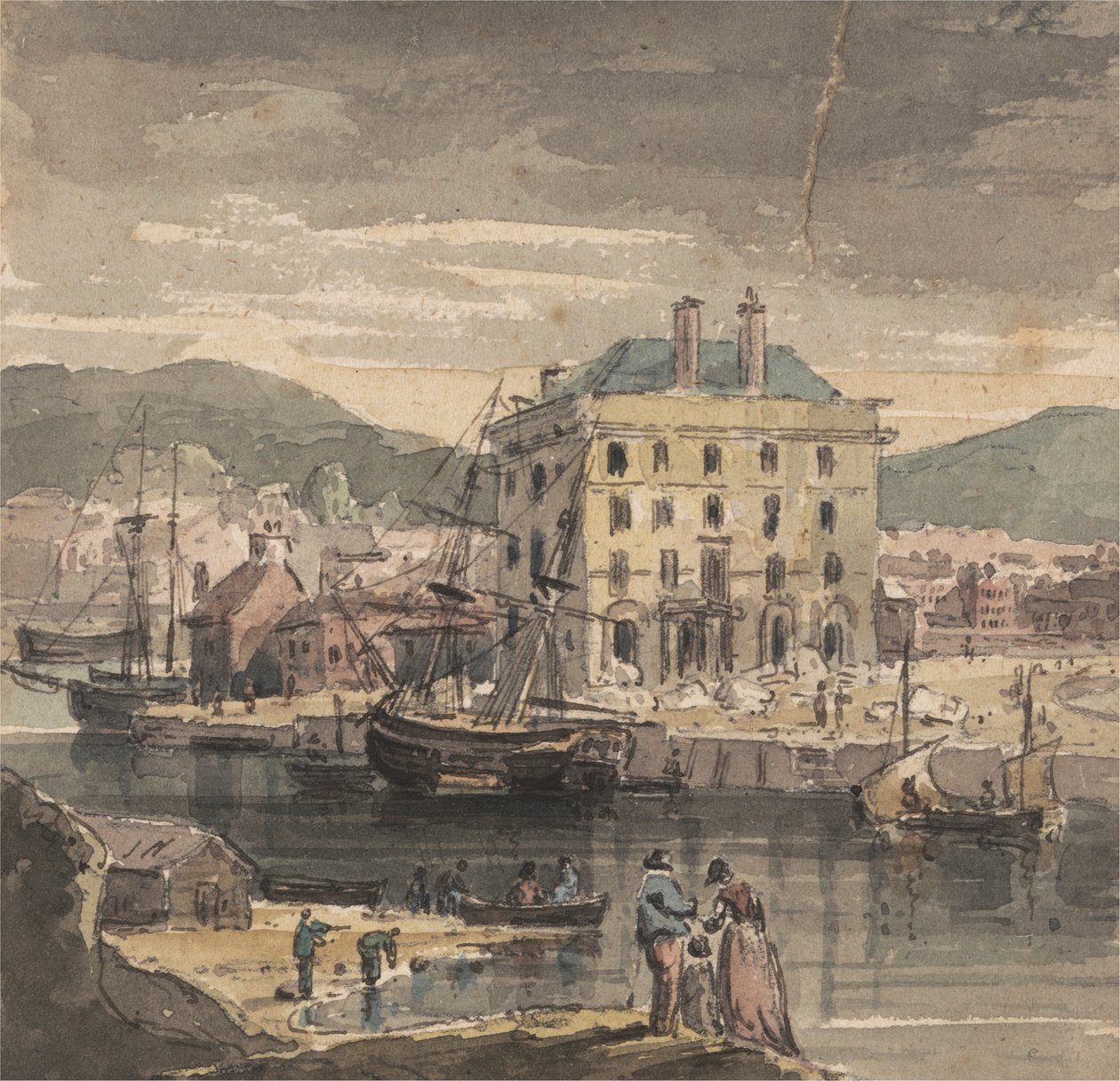 Weymouth: with figures, shipping and view of (?) the Custom House by John Henderson