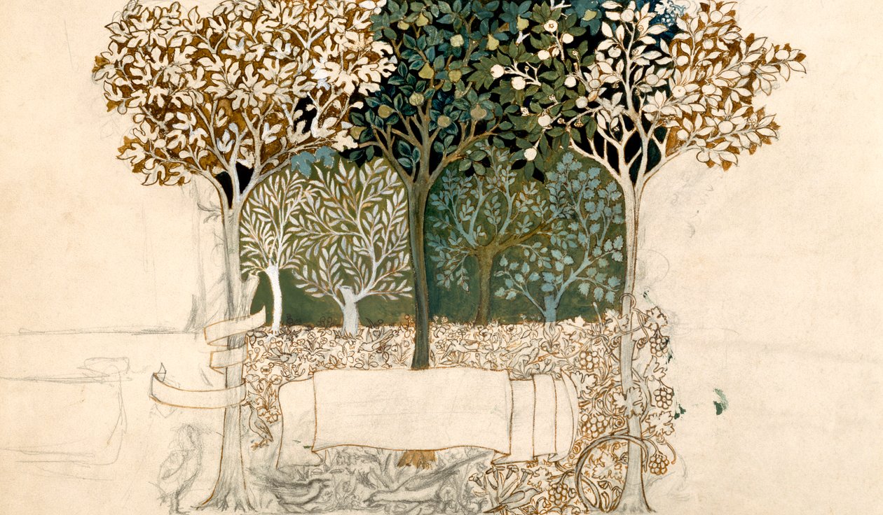 Trees in an orchard, tapestry design for Morris and Co. by John Henry Dearle