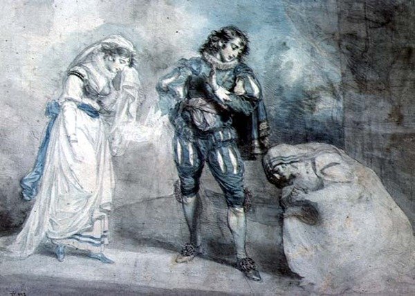 Pierre du Terrail, Chevalier de Bayard with the widow and her daughter by John Hodges Benwell