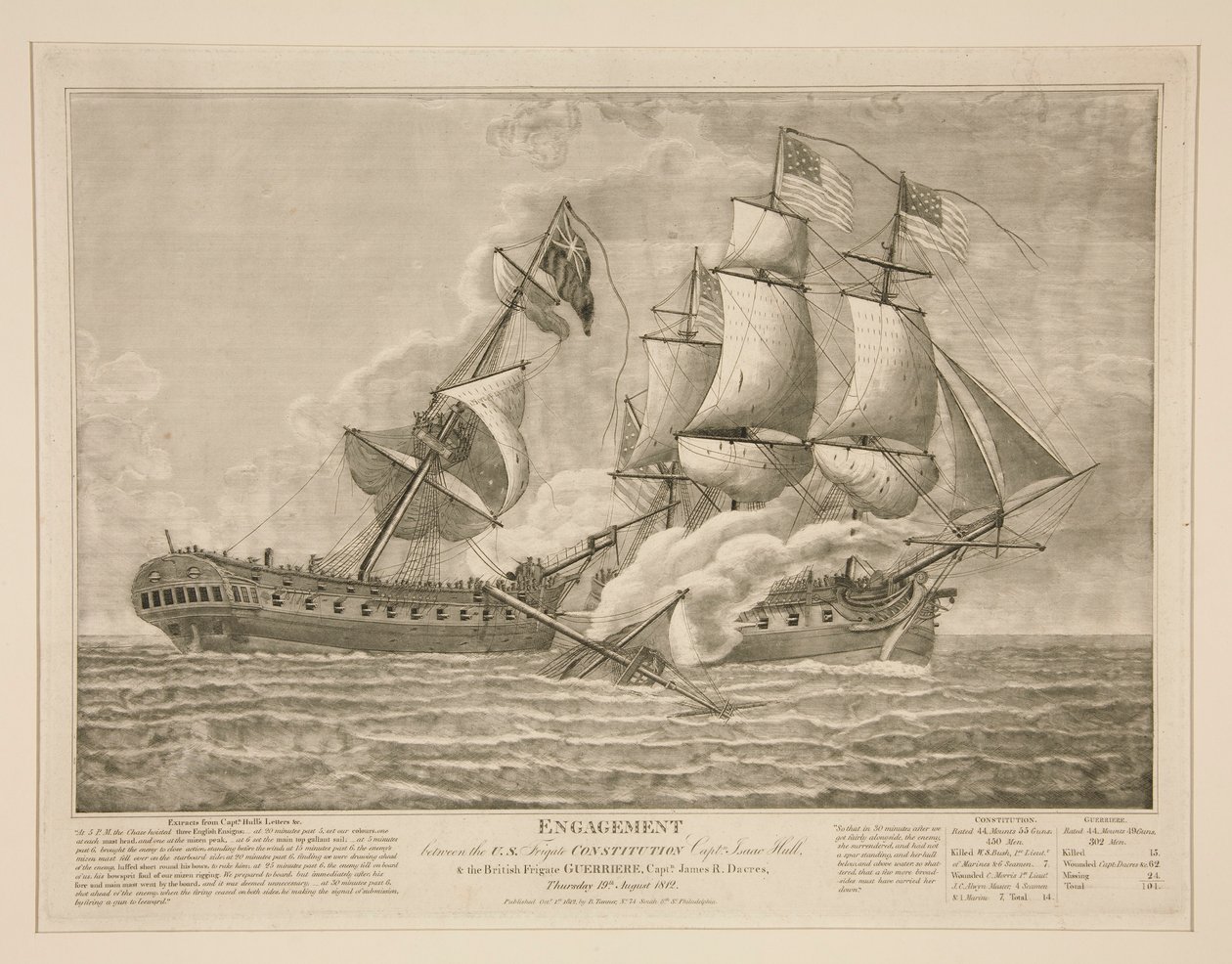 Engagement between the U.S. Frigate Constitution and the British Frigate Guerriere by John James Barralet