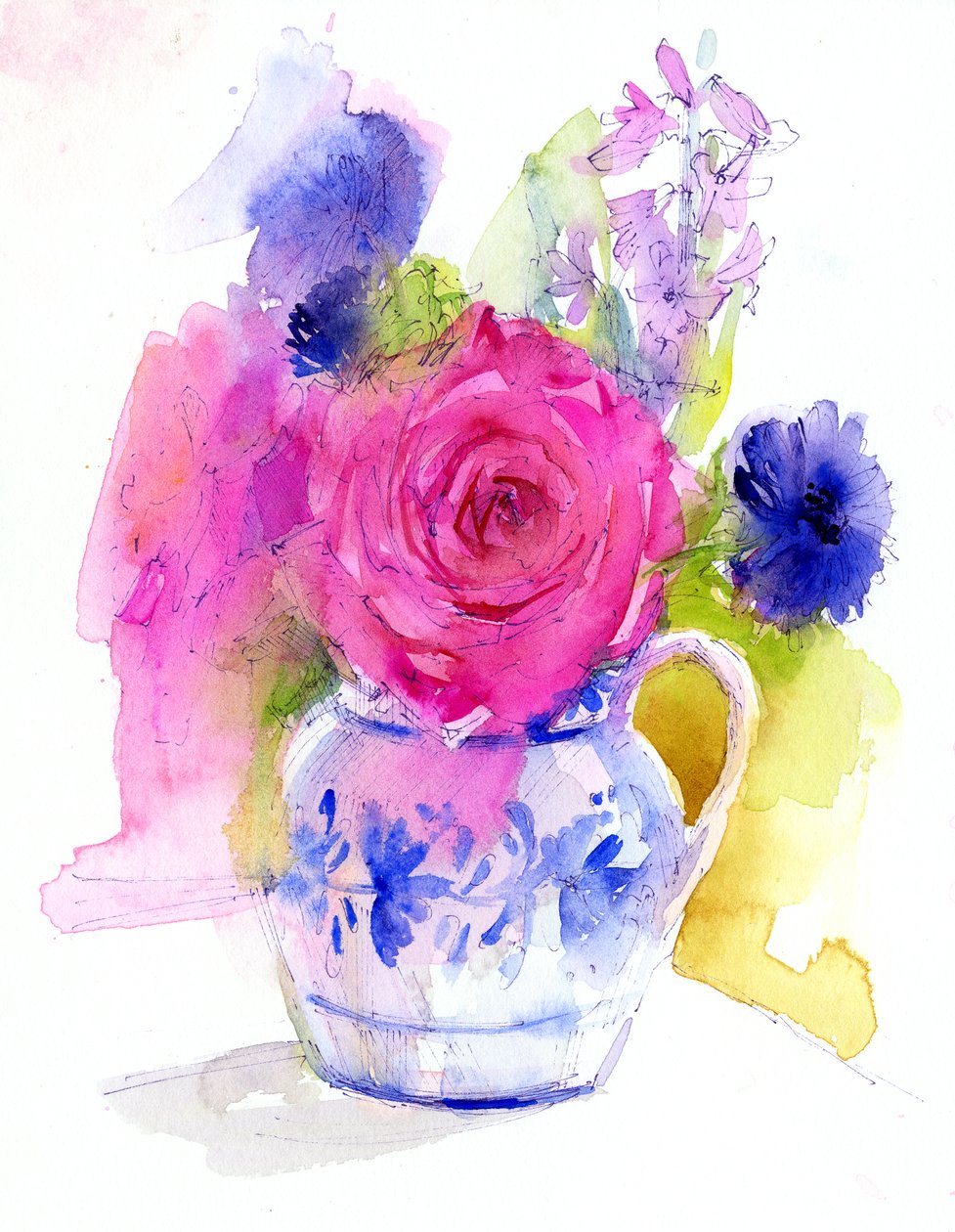 Rose and Cornflowers in Pitcher by John Keeling