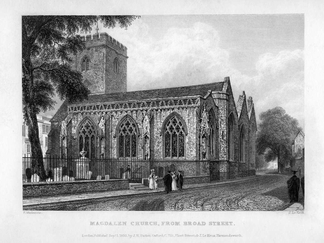 Magdalen Church, from Broad Street, Oxford, 1833 by John Le Keux