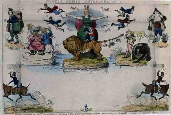 Caricature of the Mulready Envelope, pub. by Messrs Fores by John Leech