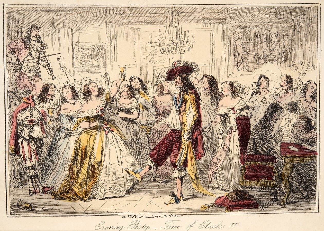 Evening Party - Time of Charles the Second, from The Comic History of England by John Leech