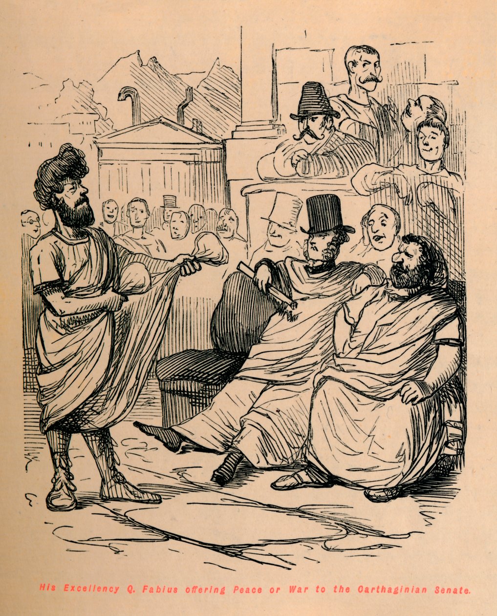 His Excellency Q. Fabius offering Peace or War to the Carthaginian Senate, 1852 by John Leech