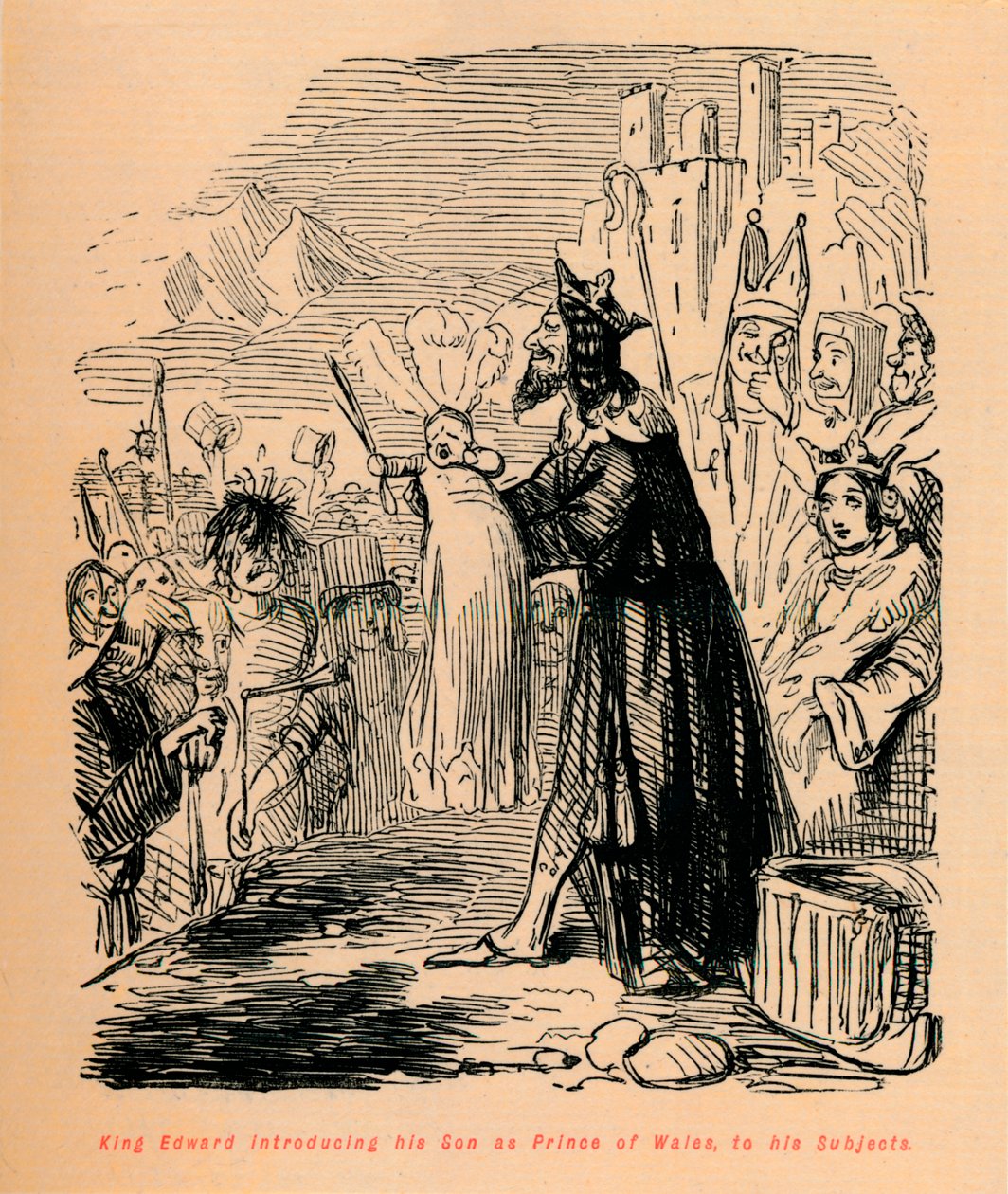 King Edward Introducing His Son as Prince of Wales to His Subjects by John Leech