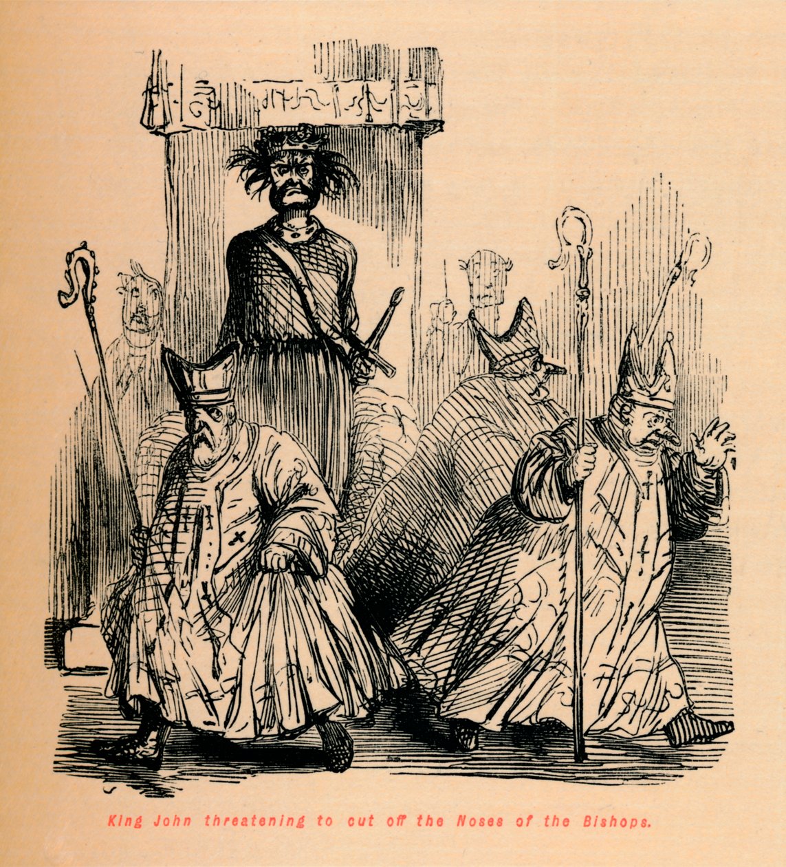 King John threatening to cut off the Noses of the Bishops by John Leech