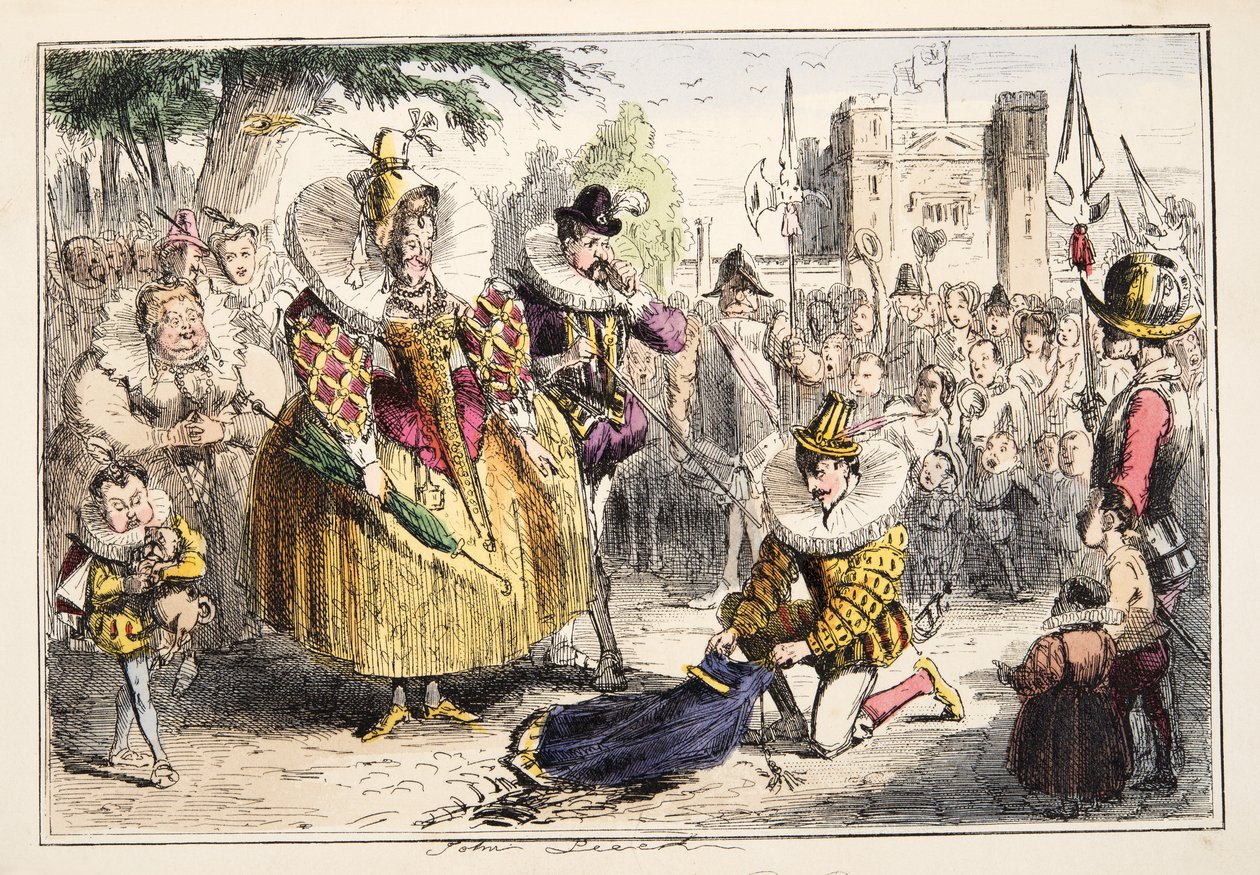 Queen Elizabeth and Sir Walter Raleigh, from The Comic History of England by John Leech