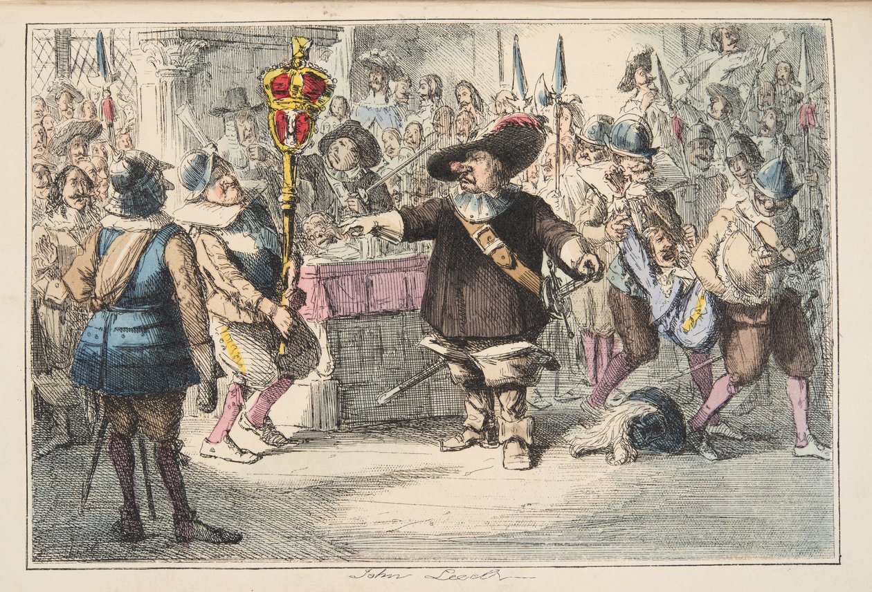 Take away that Bauble, Cromwell dissolving the Long Parliament, from The Comic History of England by John Leech