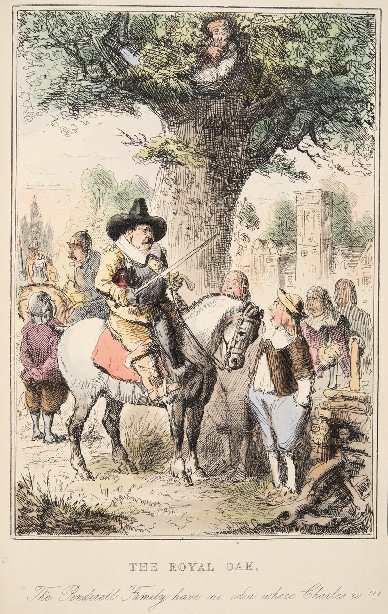 The Royal Oak. The Penderell family have no idea where Charles is!!!, from The Comic History of England by John Leech