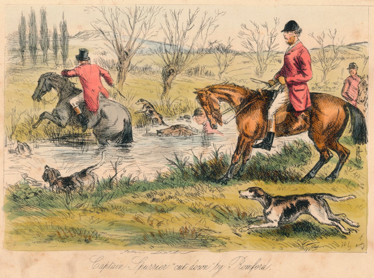 Captain Spurrier cut down by Romford by John Leech and Hablot Knight Browne
