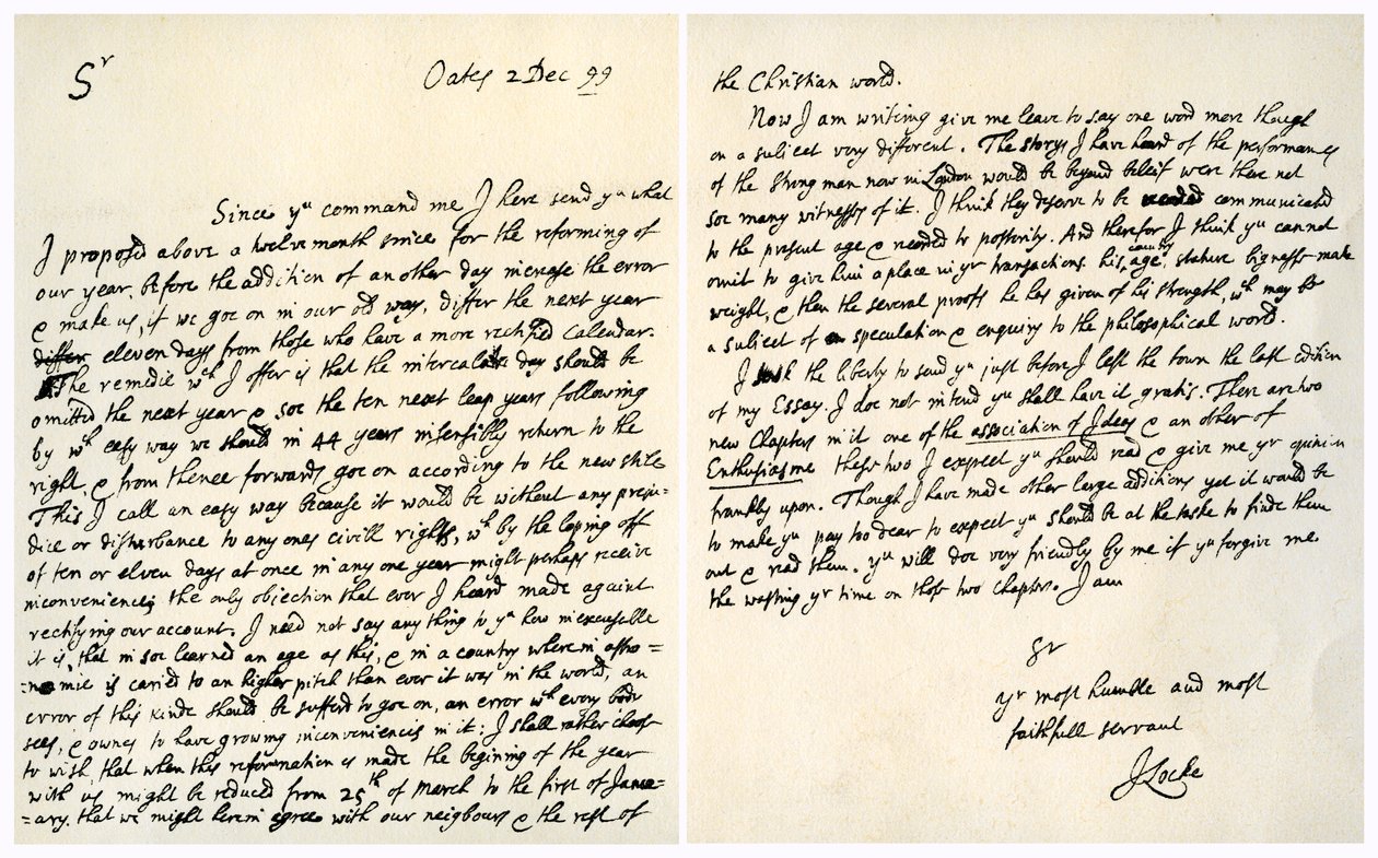 Letter from John Locke to Hans Sloane, 2nd December 1699 by John Locke
