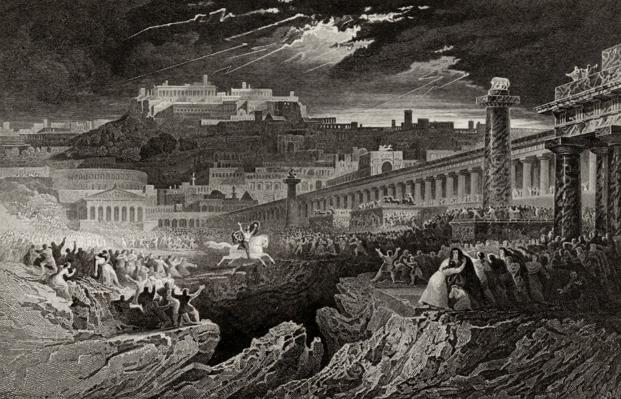 Marcus Curtius Riding into the Chasm, engraved by H. Le Keux by John Martin
