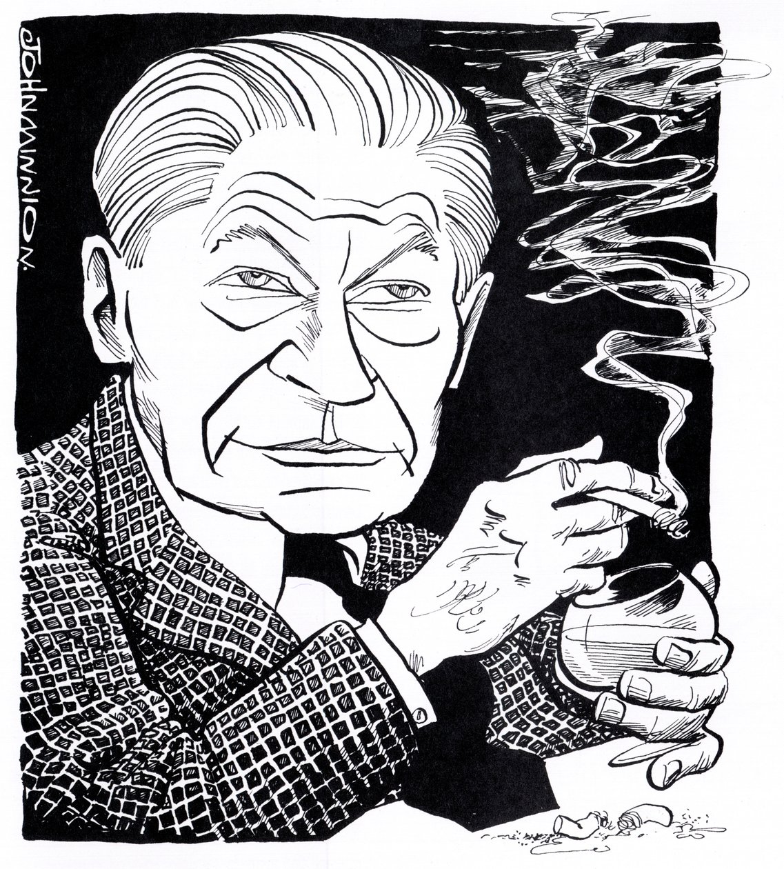 Arthur Koestler, caricature by John Minnion