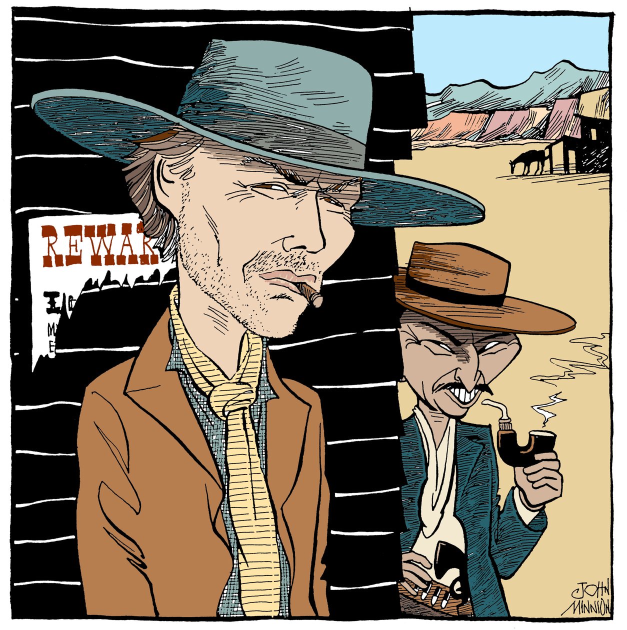 Clint Eastwood and Lee Van Cleef - caricature by John Minnion