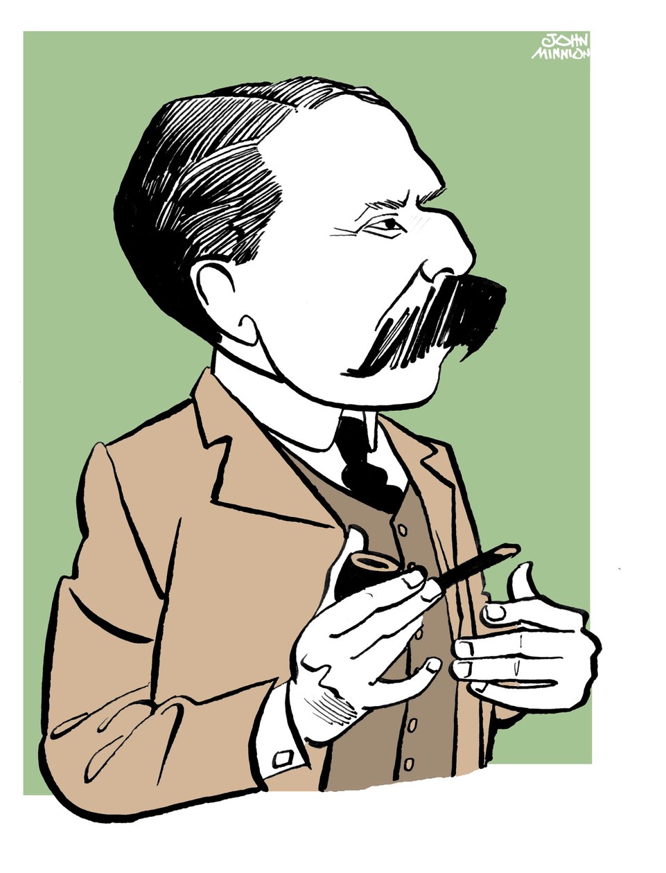 Edward Elgar - caricature holding pipe by John Minnion
