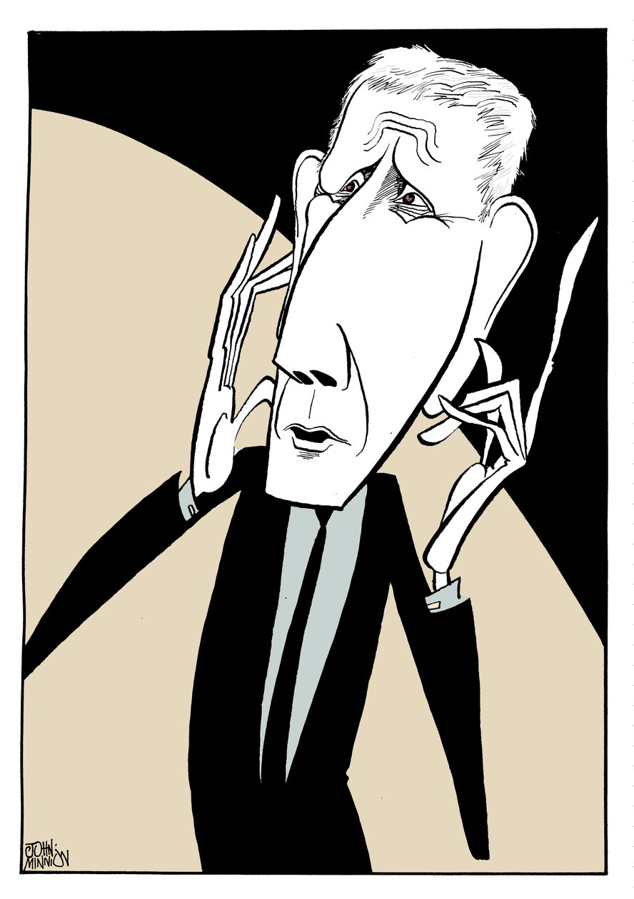 Jonathan Miller, caricature by John Minnion