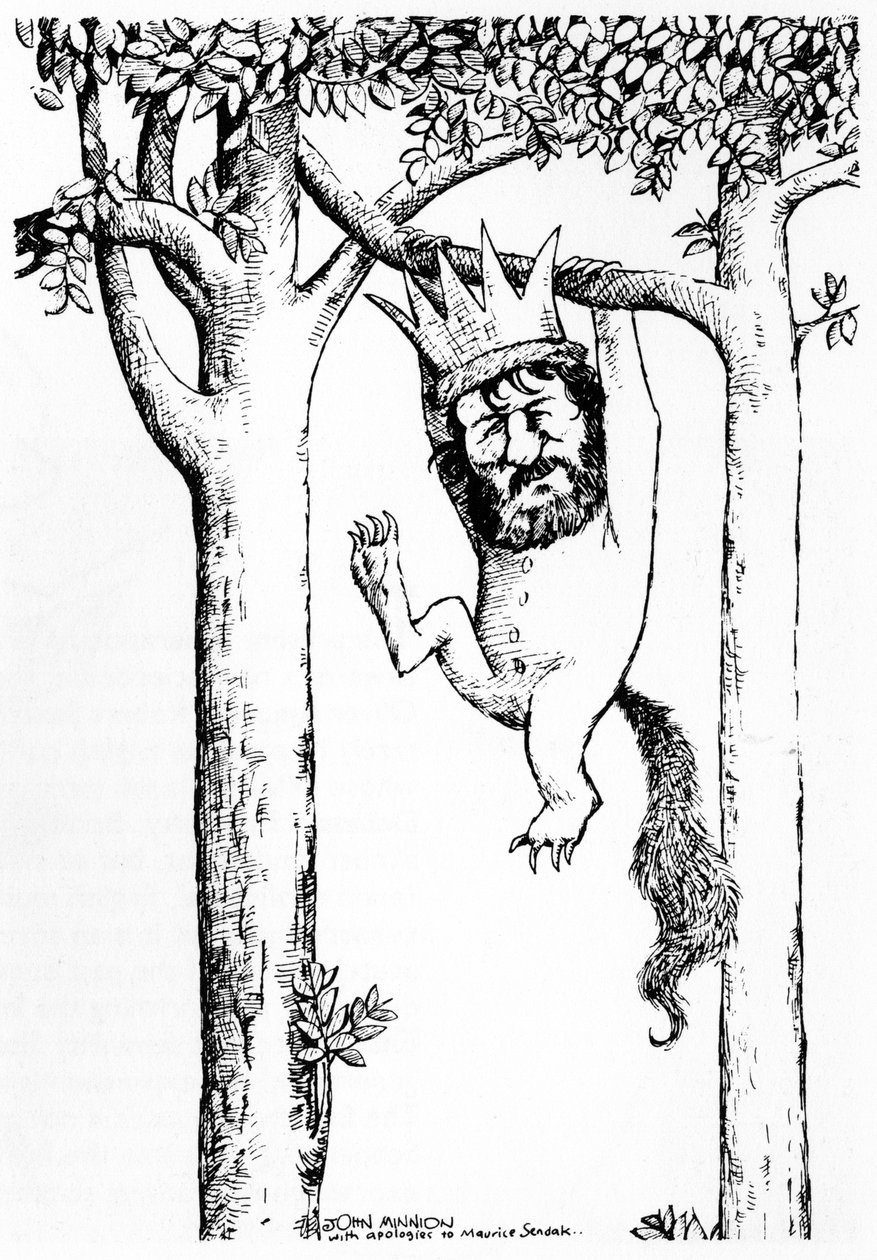 Oliver Knussen, caricature by John Minnion