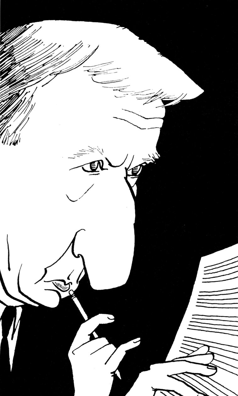 Richard Rodney Bennett, caricature by John Minnion