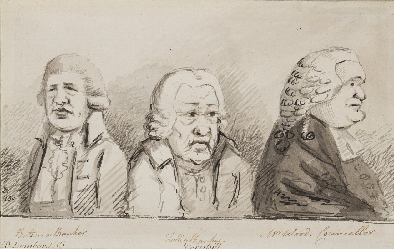 Batson, a Banker, Tulley, Banker, Mr Wood, Councillor, 69 Lombard Street, Cornhill, 1790 by John Nixon