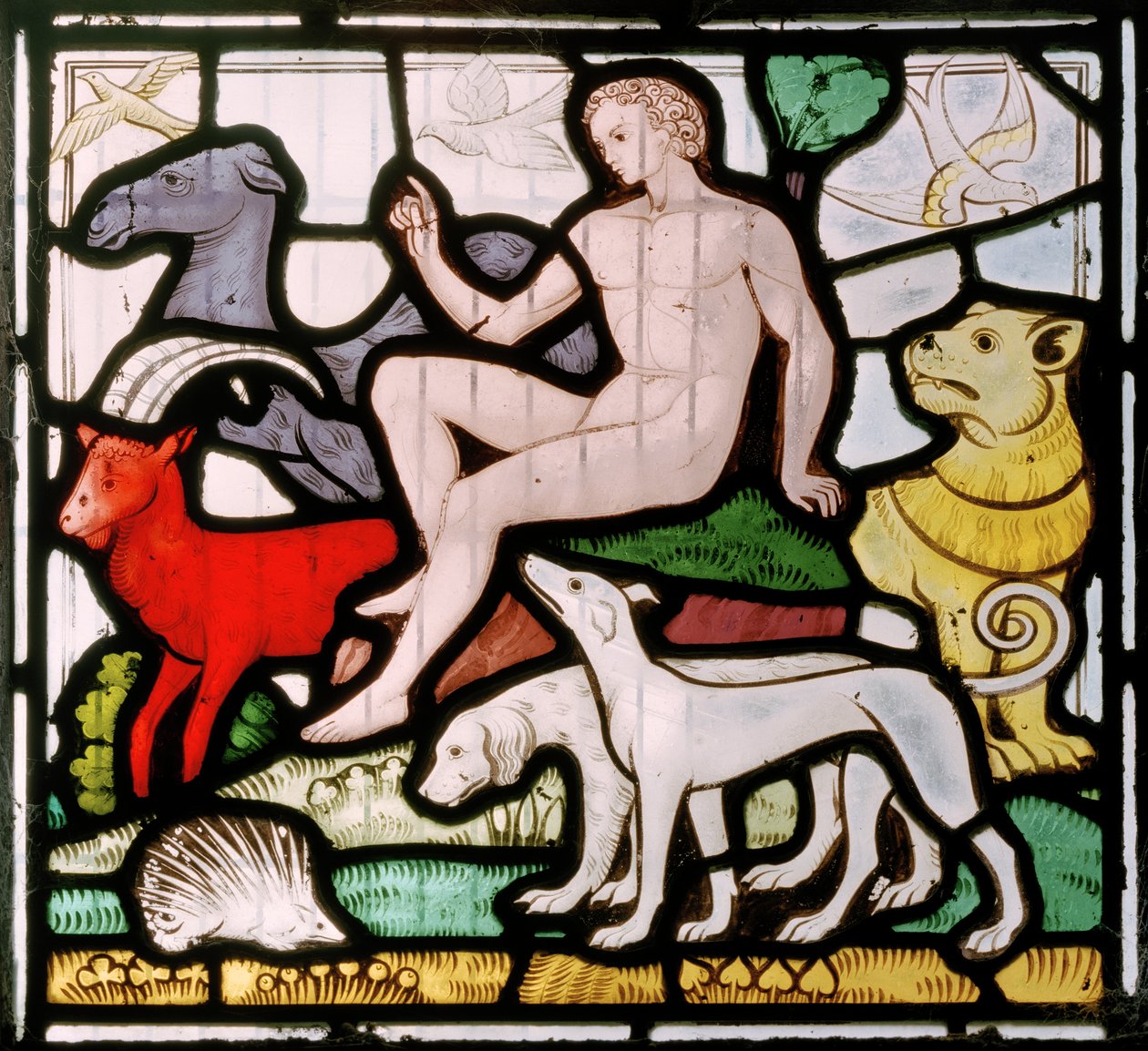 Adam amongst the animals (Creation window) by John Richard Clayton