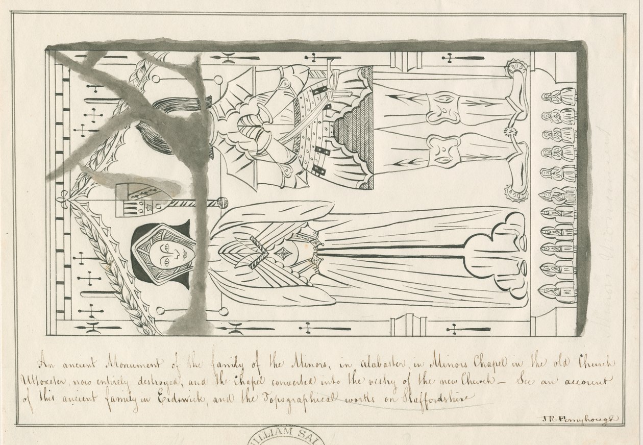 Uttoxeter Church - Tomb of the Minors Family: pen and ink drawing, nd [mid 19th cent] by John Robert Fernyhough
